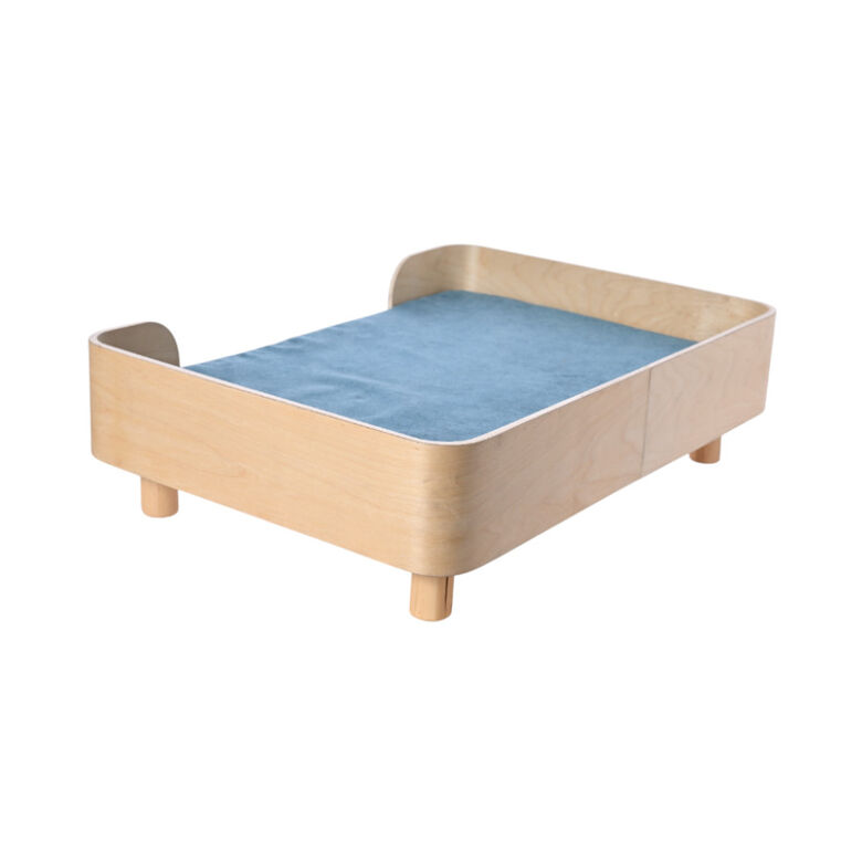 Leeby sofá de madera con colchón azul para perros thumbnail