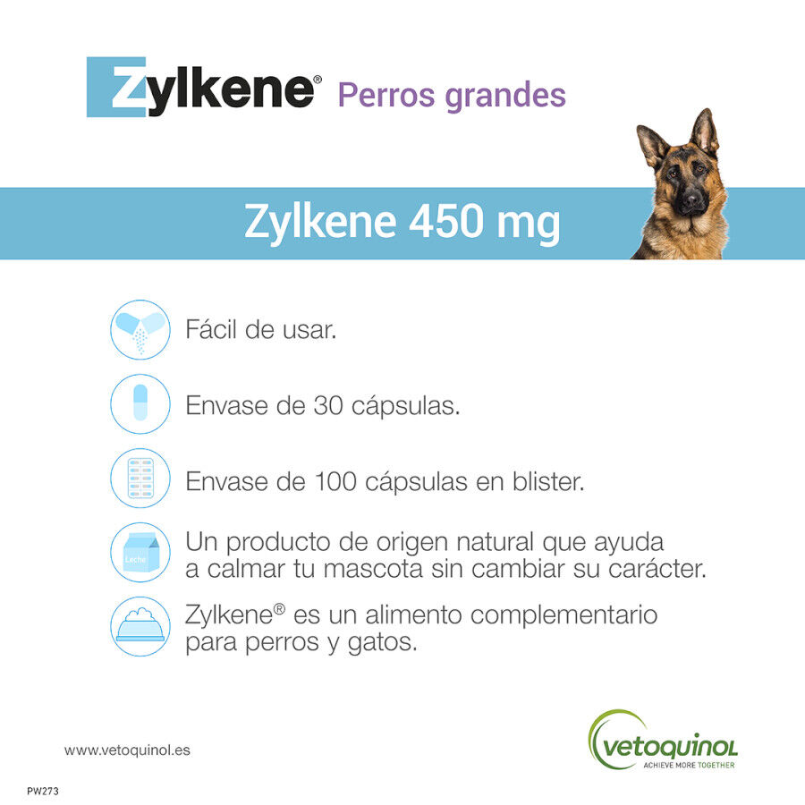 Vetoquinol Zylkene suplemento natural calmante en cápsulas para perros y gatos thumbnail