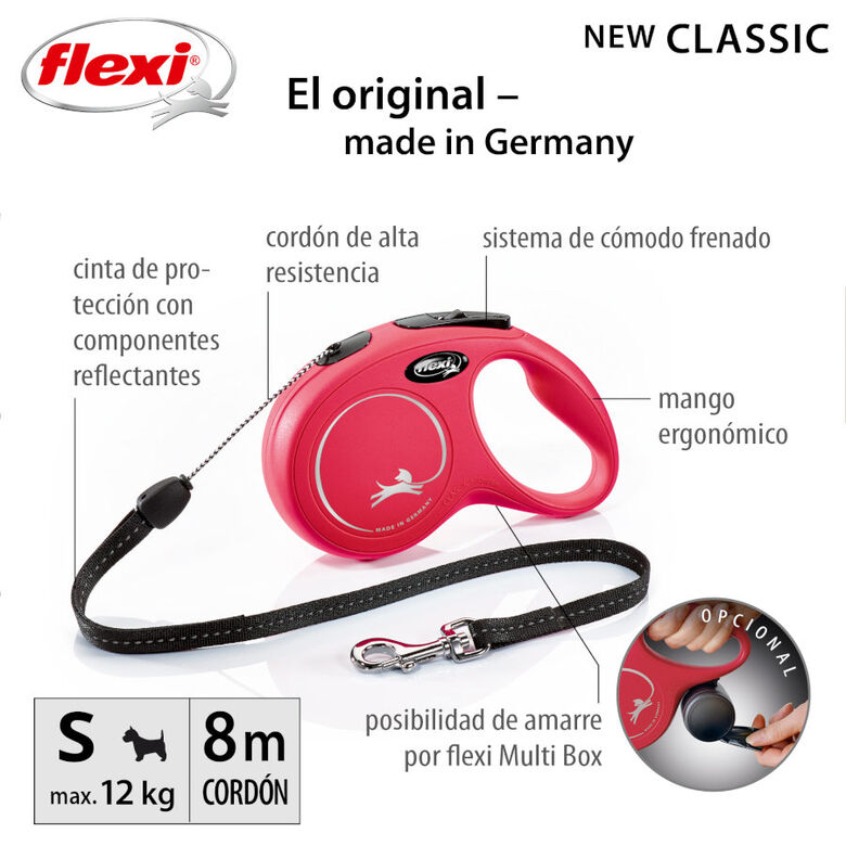Flexi New Classic Correa de Cordón Extensible Roja para perros thumbnail