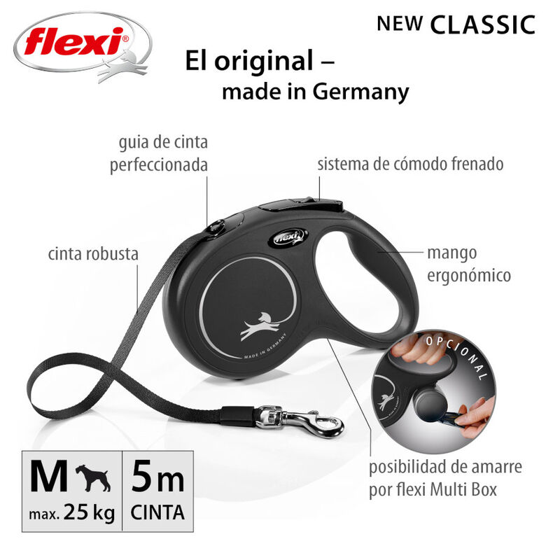 Flexi New Classic Correa Extensible Negra para perros thumbnail