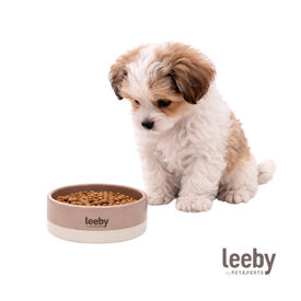 Leeby Comedero de Cer&aacute;mica Marr&oacute;n y Blanco para perros