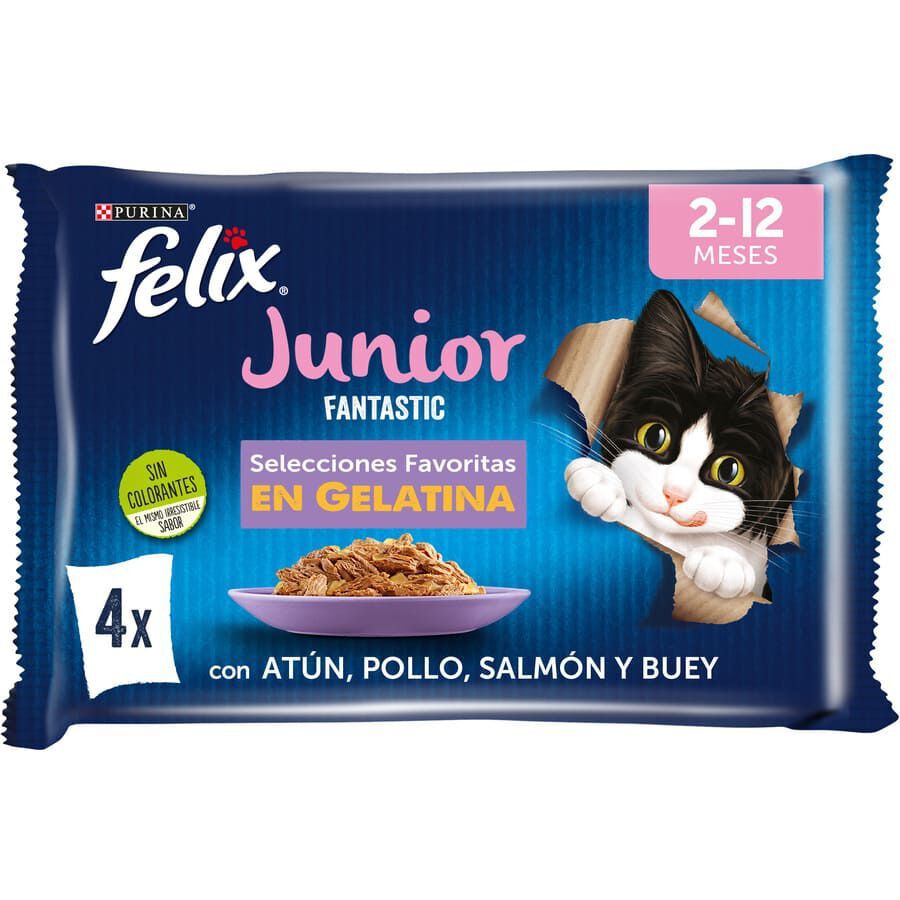 Felix Junior Fantastic Carne y Pescado en Gelatina sobre para gatos thumbnail