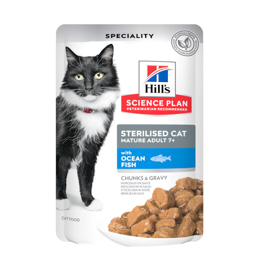 Hill&#039;s Science Plan Sterilised Mature Pescado Oceánico en Salsa sobre para gatos thumbnail