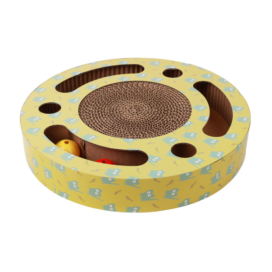 Leeby Pelusa rascador de cartón con bola y estampado amarillo para gatos thumbnail