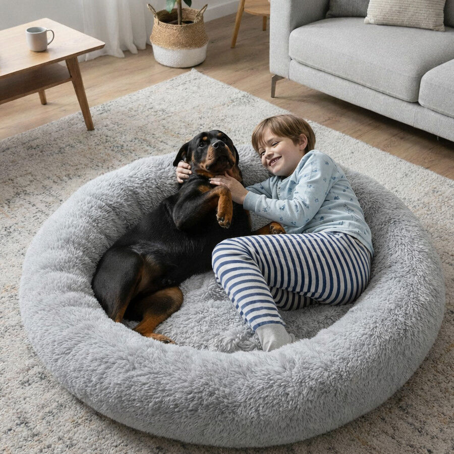 Leeby Cama Donut Anti Estr&eacute;s XXL Gris para personas y perros, , large Imagen numero 1