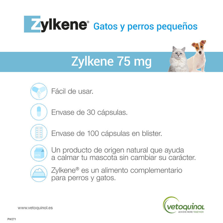 Vetoquinol Zylkene suplemento natural calmante en cápsulas para perros y gatos thumbnail