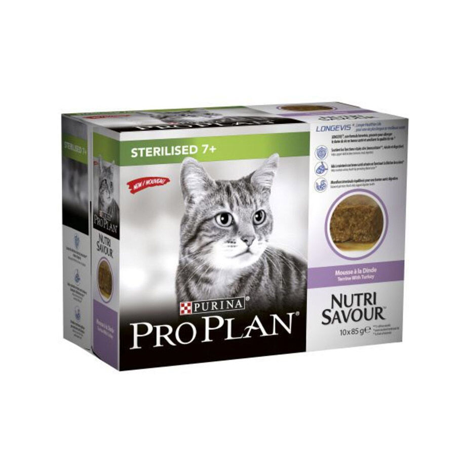 10 tarrinas x 85 g Pro Plan NutriSavour Sterilised 7+ Pavo tarrina para gatos, , large Imagen numero 1
