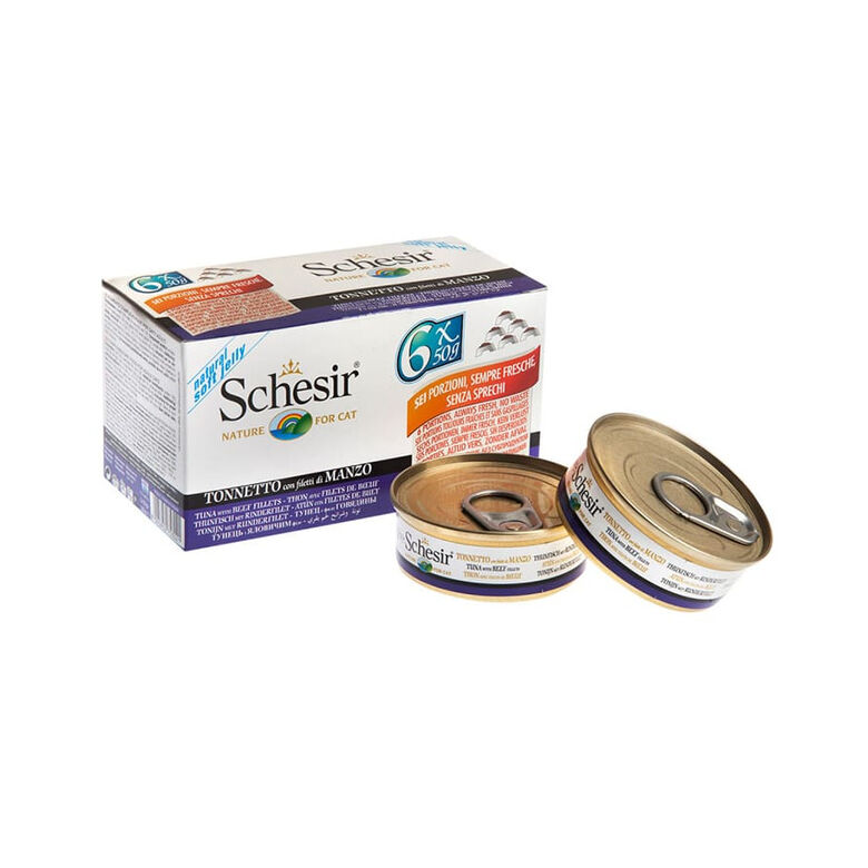 Schesir Nature Atún y Filete de Buey en Gelatina lata para gatos