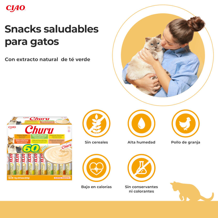 60 sobres x 14 g Churu Variedades de Pollo Snack L&iacute;quido para gatos, , large Imagen numero 2