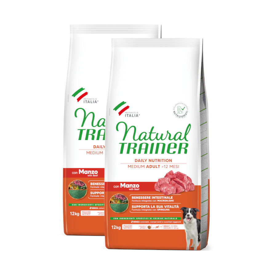 2 x 12 kg Natural Trainer Adult Medium Ternera pienso para perros &iexcl;Pack ahorro!, , large Imagen numero 1