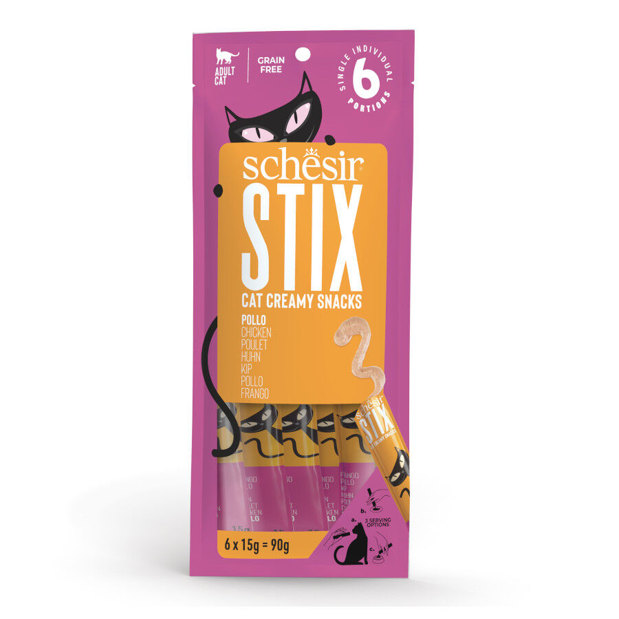 6 uds. x 15 g Schesir Stix Snacks Pollo para gato, , large Imagen numero 1