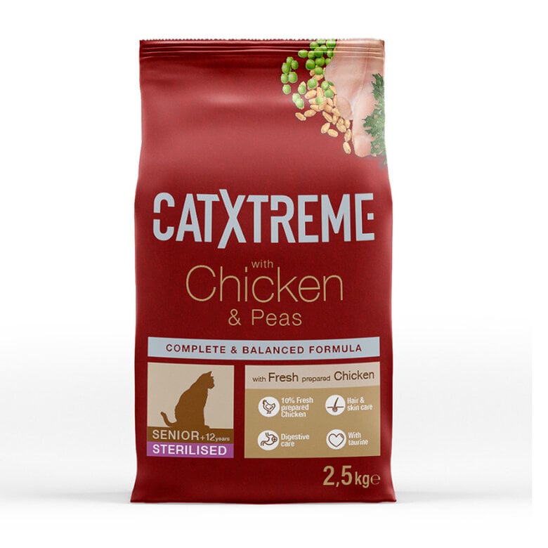 2.5 kg Catxtreme Senior Sterilised Pollo y Guisantes pienso para gatos,  Imagen numero 1 2.5 kg Catxtreme Senior Sterilised Pollo y Guisantes pienso para gatos, , large Imagen numero 1