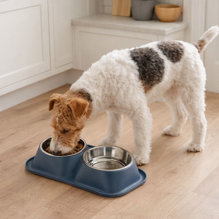 Leeby Comedero Doble de Metal Azul para perros, , large Imagen numero 1