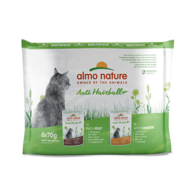 Almo Nature Anti Hairball Buey y Pollo sobre para gatos – Multipack 6