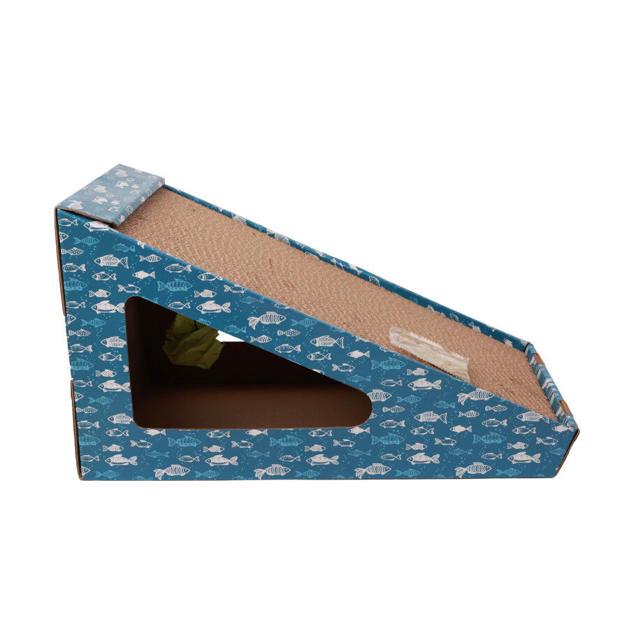 Leeby Walter rascador de cartón horizontal con bola y estampado de peces para gatos thumbnail