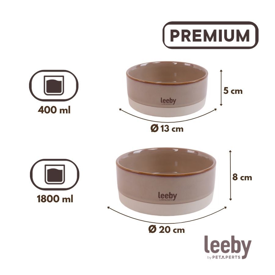 Leeby Comedero de Cer&aacute;mica Marr&oacute;n y Blanco para perros, , large Imagen numero 4