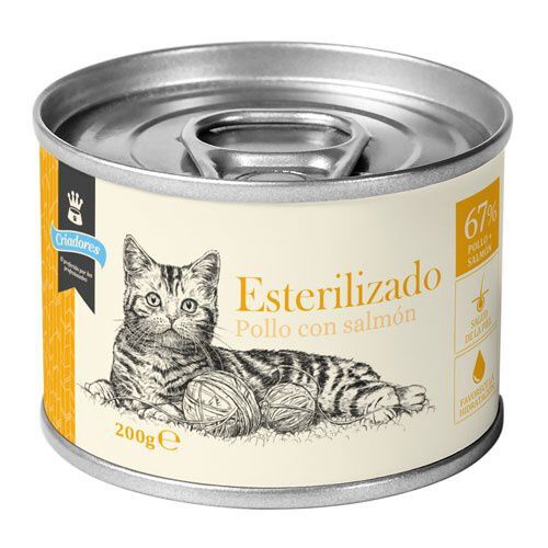 Criadores Esterilizado Paté Pollo y Salmón lata para gatos