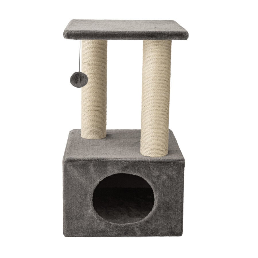 Leeby Colette Scratch rascador con cama nido y juguete gris para gatos