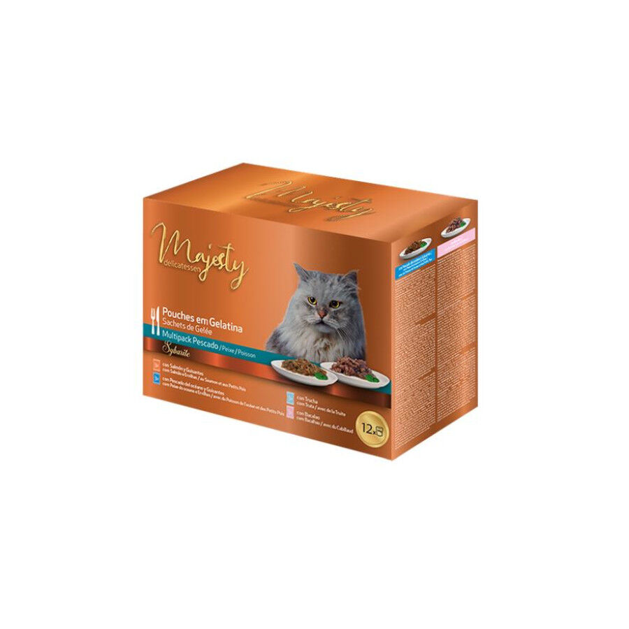 12 sobres x 100 g Majesty Multipack Sobres Gelatina Pescado para gatos, , large Imagen numero 1
