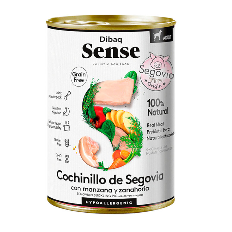 380 g Dibaq Sense Grain Free Adult Cochinillo Segoviano lata para perros,  Imagen numero 1 Dibaq comida húmeda para perros sabor cochinillo segoviano Imagen numero 1