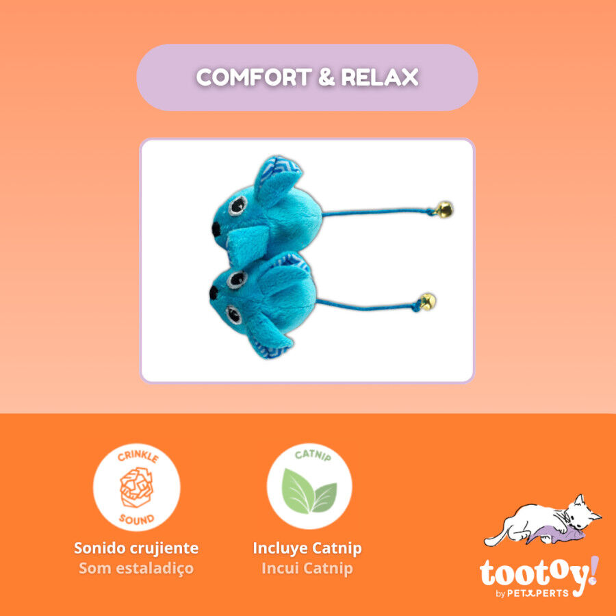 Tootoy! Pack de 2 Ratones con Catnip y Cascabel Azules para gatos thumbnail