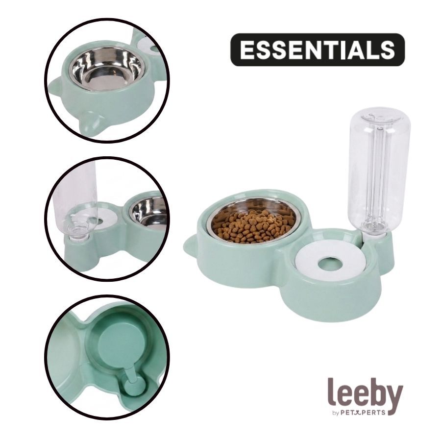 Leeby Comedero y Dispensador de Agua 2 en 1 Acero Inoxidable Verde para gatos, , large Imagen numero 3