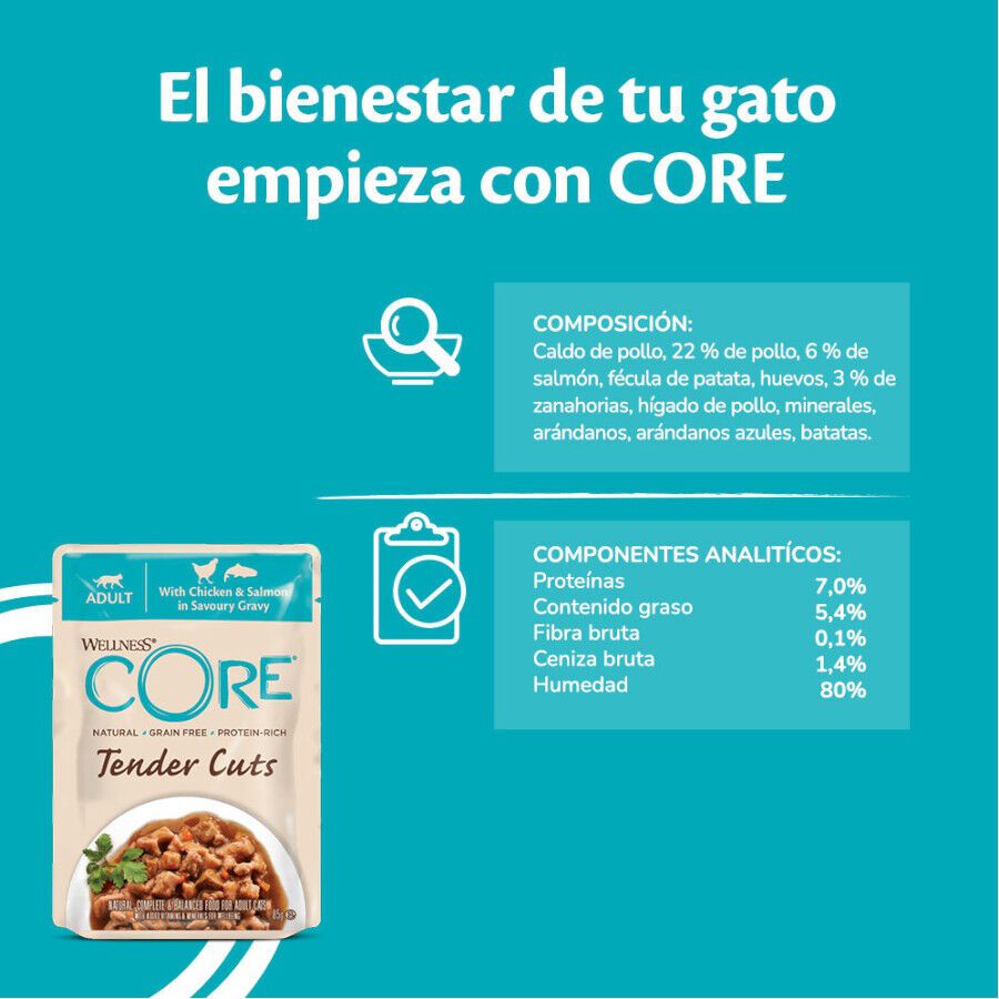 Wellness Core Tender Cuts pollo y salmón sobre en salsa para gatos thumbnail