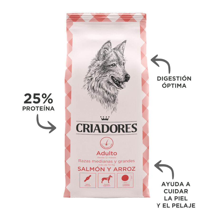 Criadores Adulto Salmón y Arroz pienso para perros de razas medianas y grandes thumbnail