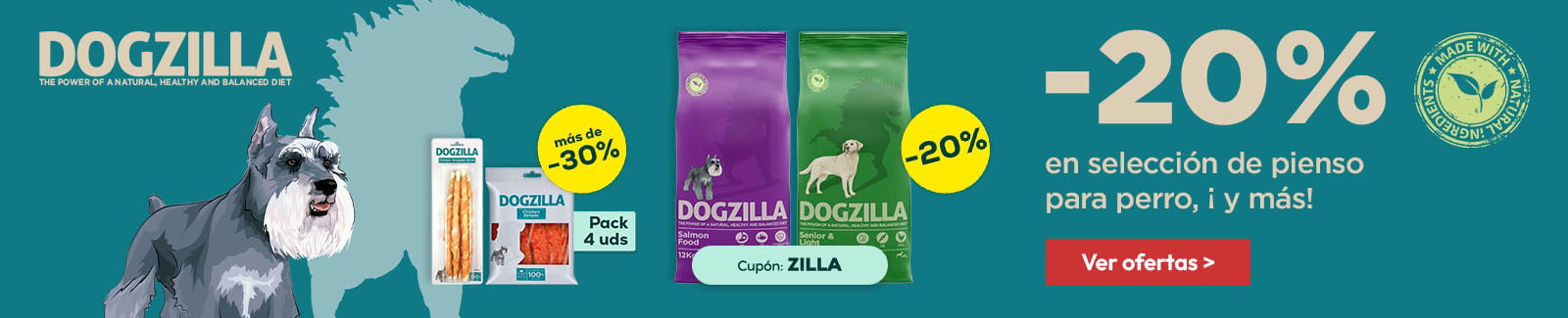 Dogzilla: -20% en selecci&oacute;n de pienso, -33% en selecci&oacute;n de snacks