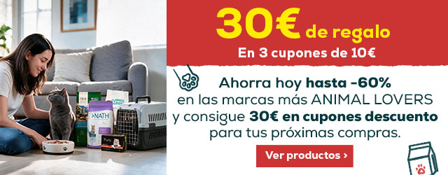 Hasta -60% en las marcas más ANIMAL LOVERS y consigue 30€ de regalo en 3 cupones de 10€