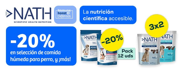 Nath: -20% en selección de packs de húmedo para perro 12 uds, 3 x 2 en selección de snacks para perro