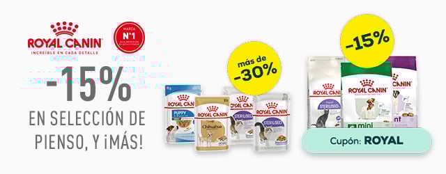 Royal Canin: -15% en selección de pienso, y más de -30% en selección de packs de húmedo 24uds