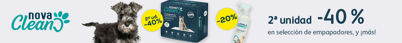 Nova Clean: -40% en la 2ª unidad de empapadores atrae micciones para perro 50 uds., y -20% en selección de accesorios de higiene sanitaria para perro