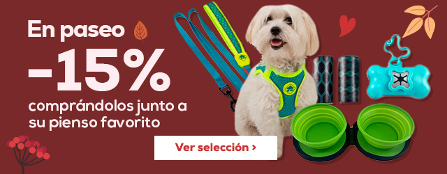 -15% en selección de collares, correas, arneses y otros accesorios de paseo comprando junto con su pienso favorito