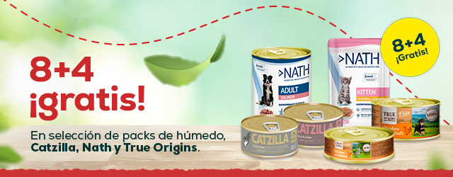 8 + 4 ¡gratis! en selección de packs de comida húmeda para perro y gato de las marcas Catzilla Nath y True Origins 