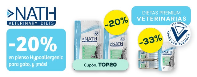 Nath: -20% en pienso hypoallergenic para gato, y -33% en selección de packs de snacks y húmedo para gato