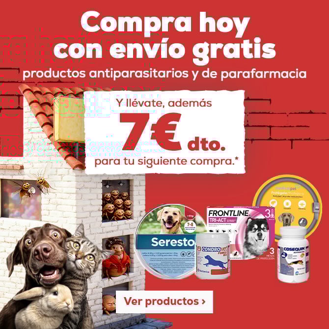 7€ de regalo para tu próxima compra y envío gratis comprando antiparasitarios y parafarmacia