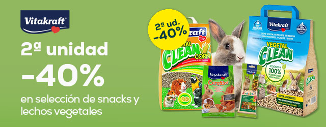 Vitakraft: -40% en la 2ª unidad en selección de lechos vegetales y snacks para roedores y conejos