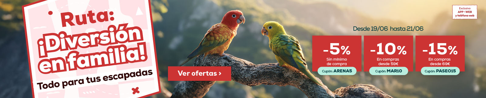 15% descuento en compras superiores a 69€ o 10% descuento en compras superiores a 59€ o 5% descuento sin mínimo de compra
