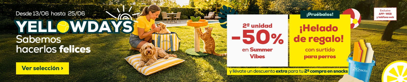Yellow Days: -50% en la 2&ordf; unidad en selecci&oacute;n de accesorios para perro y gato Summer Vibes.