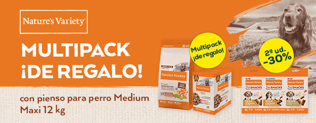 Nature's Variety: Húmedo de regalo con pienso para perro Medium Maxi 12 kg, y  -30% en la 2ª unidad en selección de snacks para perro 50 g