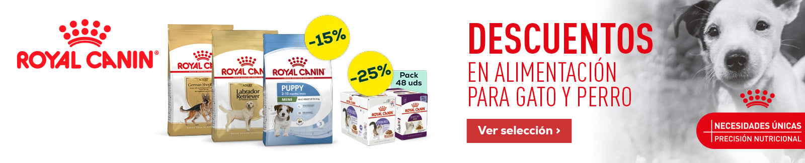 Royal Canin: -15% en selecci&oacute;n de pienso para perro, y -25% en selecci&oacute;n de packs de h&uacute;medo para gato