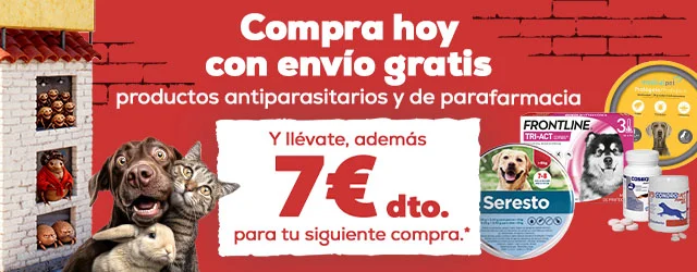 7€ de regalo para tu próxima compra y envío gratis comprando antiparasitarios y parafarmacia