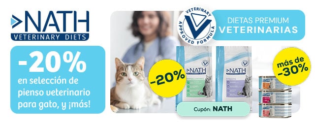 Nath Veterinary Diets: -20% en selección de pienso para gato, y más de -30% en selección de packs de húmedo y snacks para gato