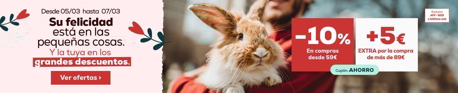 10% descuento en compras superiores a 59&euro;. Adem&aacute;s, si tu compra es superior a 89&euro;, te regalamos 5&euro; de descuento extra