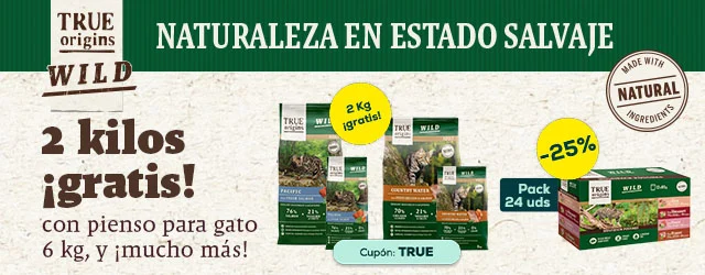 True Origins Wild: 2 kilos gratis con selección de pienso para gato 6 kg, y -25% en packs de húmedo filete en salsa  para gato 24 x 85 g