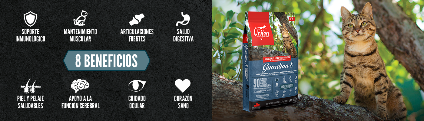 Orijen Pienso para gatos Guardian 8 beneficios.
