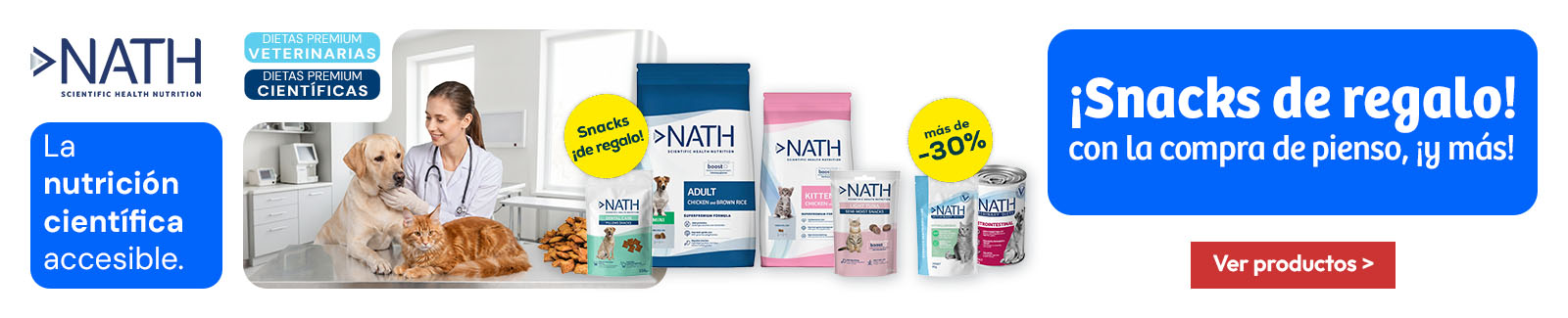 Nath: 6 sobres de snacks de regalo con selecci&oacute;n de pienso para gato 4kg, 6 sobres de snacks dentales de regalo con adult mini pollo para perro 7 kg, m&aacute;s de -30% en selecci&oacute;n de packs de h&uacute;medo