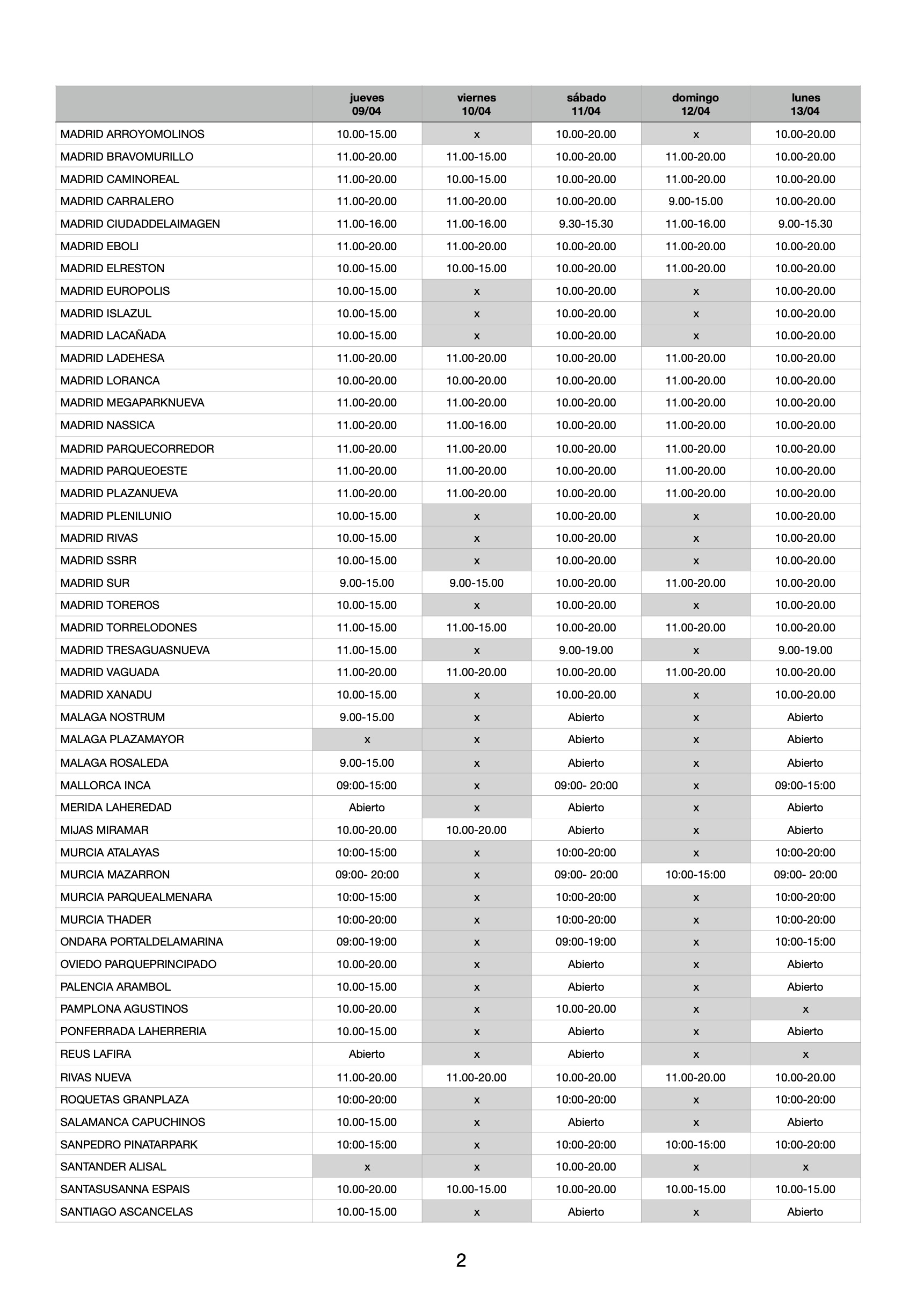 horarios kiwoko semana santa página 2