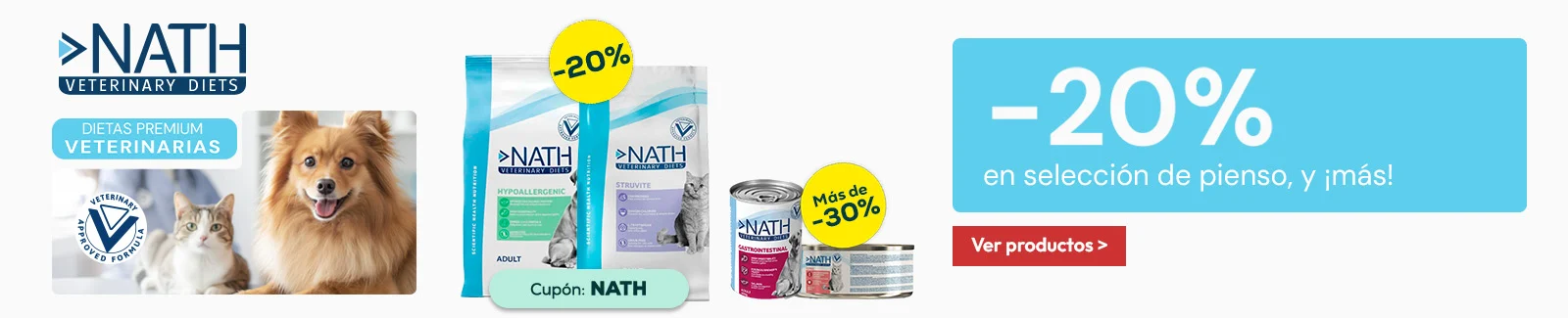 Nath Veterinary Diets: -20% en selecci&oacute;n de pienso, y m&aacute;s de -30% en selecci&oacute;n de packs de h&uacute;medo